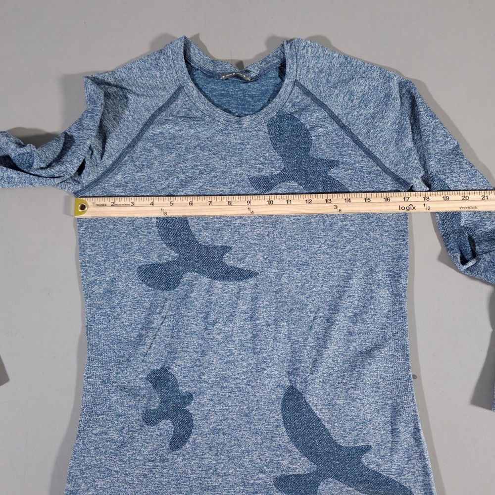 Oiselle Flyout Shirt Womens Medium Blue Bird Graphic Long Sleeve Running Top - Picture 3 of 6